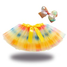 UK Girls Kids Bow Rainbow Tutu