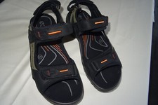 MENS ECCO SANDALS BLACK WITH GREY/ORANGE TRIM. SIZE 45.