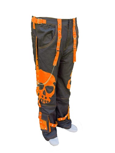Gothic orange skull punk pants - skull,