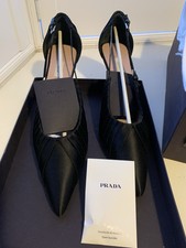 Prada Evening Court Shoes 39.5 Black Satin Over Leather 