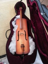cello. rectangular   unusual.  Hardfoam case and good bow.