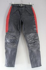 VINTAGE KETT BLACK & RED COWHIDE LEATHER BIKER TROUSERS SIZE 10 WAIST 28/LEG 28"