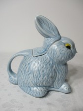 Vintage Sylvac Large Blue Snub-nose Bunny Rabbit Novelty Teapot