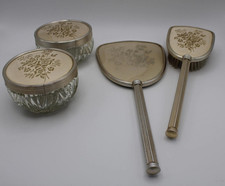 Vanity Set Four Piece Mirror Hair Brush Powder Jars Vintage Dressing Table