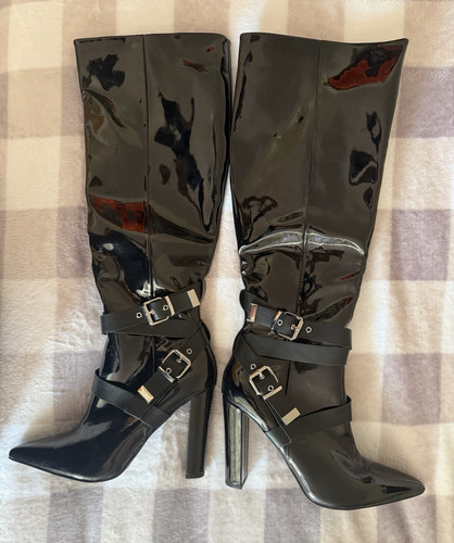 Women black patent knee - women's, high