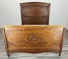 Bed Frame Antique French Oak Double Size Basket Carved Panel LOT 4091