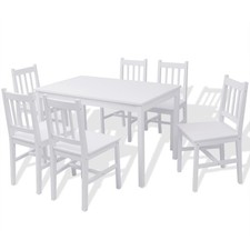 Dining Table&Chairs Set Home Furniture Pinewood White/Brown 3/5/7 Piece vidaXL