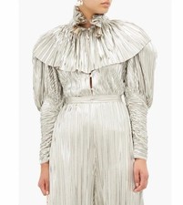 Rodarte fall 2019 : Crystal-Button Pleated Metallic Blouse And skirt Size xs