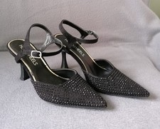 Black Evening Sandals with sequin toes size 3 mid heel