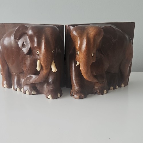 Wooden elephant bookends - wooden,