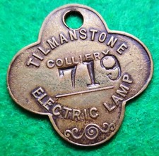 Tilmanstone Colliery Check Electric Lamp Brass Token #1319L