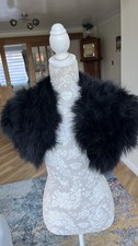 Vintage New Frank Usher Medium Feather Black Bolero Cape Shrug Fits Size 12 14