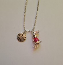 Alice in wonderland necklace, white rabbit clock, never worn