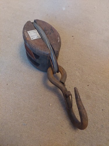 Antique wooden pulley with - antique,