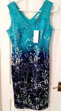 Per Una M&S Dress Turquoise/Navy Mix Sleeveless V Neck Front & Back Size 10 BNWT