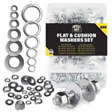 500-1000 Flat Washers Set Assorted Box M4 M5 M6 M8 M10 M12 Spring Rust Resistant