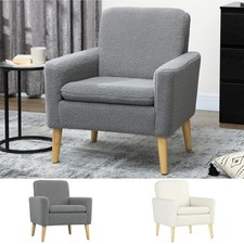 Modern Armchair, Upholstered Accent Chair with Wood Legs and Teddy Fabric