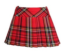 Ladies Red Tartan Plaid Mini Skirt 12" Length Britney Pleated Cosplay Dress Up