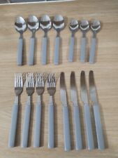 Fifteen Pieces Stainless Steel Grey Plastic Handle Cutlery. V.G.C.
