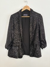 M&S Collection Black Sequin Blazer with Ruched Sleeves (UK Size 10)