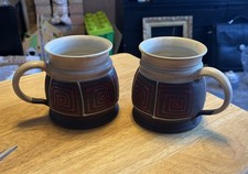 Jack O Patsy Irish Studio Art Pottery Youghal Brown Triskele Red Spiral Mugs X2