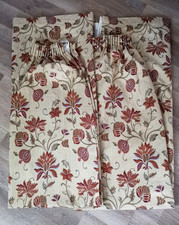 Tapestry Look Country Cottage Style Curtains Flowers/Leaves 90" Drop Red/Brown