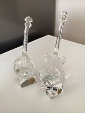 GLASS GUITAR & BANJO PAPERWEIGHT FRANCE LEAD CRYSTAL CRISTAL D'ARQUES