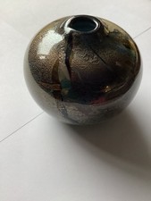 Superb Vintage 90's Isle of Wight Azurene Black Gold Flared Studio Glass Vase