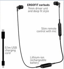 Panasonic RP-HJE120B-B ErgoFit In-Ear Earbud Bluetooth Neckband Earphones
