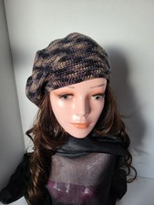 Handmade Crochet BERET Hat Acrylic Size M/L Multicoloured Unisex Lightweight 