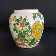 Lovely Vintage MASON'S Patent Ironstone Jar 'Henley' Yellow Green  Pattern  4"