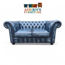Antique Blue Leather Chesterfield sofa 2 Seater FREE DELIVERY