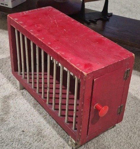 Vintage red wooden chicken - wooden,