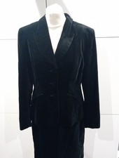 Ladies LAURA ASHLEY Black Velvet Two Piece Skirt Suit Uk 10-12 Immaculate