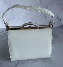 Ladies Cream Patent Box Handbag Clutch Bag Top Handle Evening Bag Purse BNWT