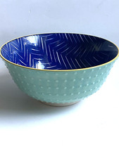 KitchenCraft Textured Stoneware Cereal / Soup Bowl Blue Chevron & Spotty  Design