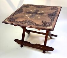 Colonial Indian Brass Inlaid Hardwood Folding Campaign Table. Ingenious Design