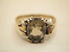 Vintage 9k Hallmarked Gypsy Ring With Smokey Quartz- Size M 1/2