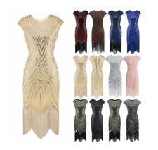 UK 1920s Womens Costume Sequin Fringed Cocktail Party Great Gatsby Flapper Dress