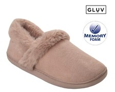 LADIES GLUV PINK LUXURY FAUX FUR LINED MEMORY FOAM COMFORT SLIPPERS WOMENS SIZE