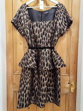 New Matt Gold & Black Animal Print 50s Style Wiggle Peplum Dress Size 20 Papaya