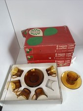 Duralex - France - Vintage Set Of 6 Amber Glass Demitasse/Espresso  Cups&Saucers