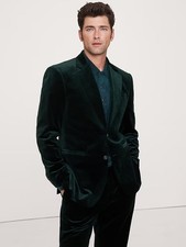 BANANA REPUBLIC Velvet Suit Jacket  40 R | Dark Green Blazer #587793 NEW