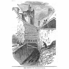 LONDON Old House in Clerkenwell - Antique Print 1844