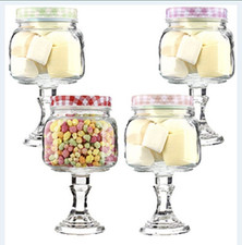 1 x Footed Stem Glass Mason Candy Jar with Lid Food, Kitchen Storage, Canister