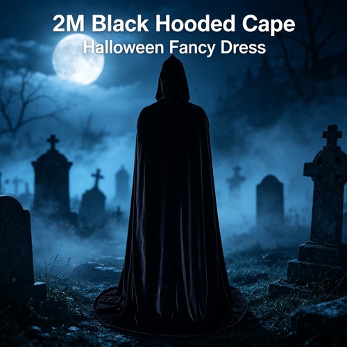 Black velvet hooded cloak - 2m,