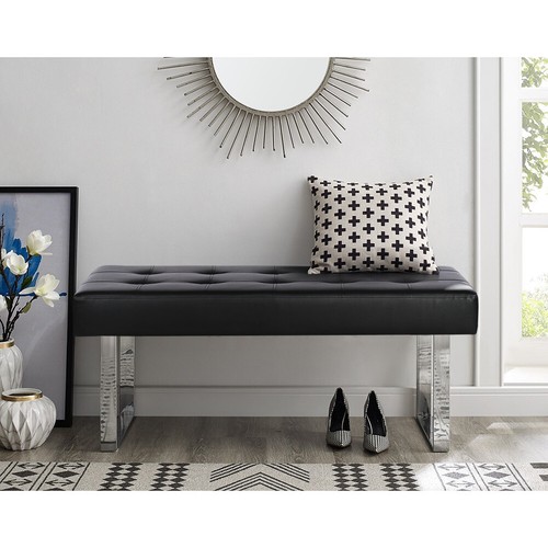 Faux leather bench with - faux, chrome