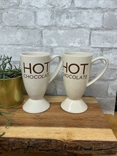 Whittard of Chelsea Hot Chocolate Tall Large Latte Mugs X 2 Cream & Brown VGC