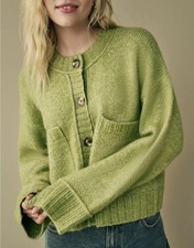 Next Women Cardigan Oversized Style Size M Lime Green With Buttons Wide Sleeves
