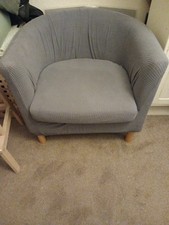 Ikea Beige Fabric Tub Chair With Grey Covers & Wooden legs